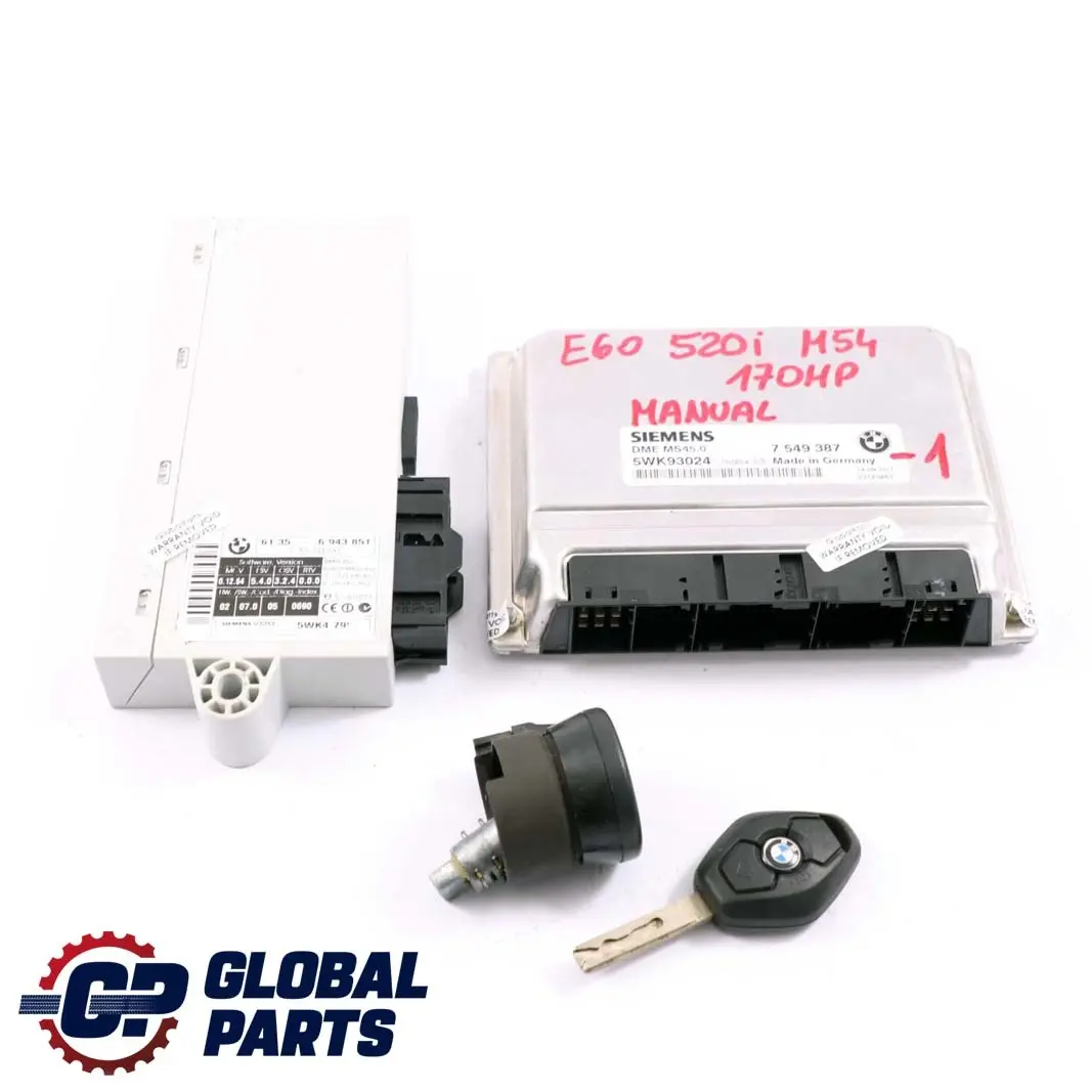 BMW E60 520i M54 170HP Engine Control Unit ECU Kit DME 7549387 + CAS2 Key Manual