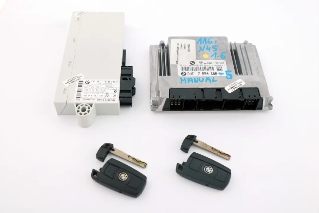 N45 Petrol ECU KIT DME + CAS2 + 2 Keys to BMW 1 3 Series E87 E90 116i 316i with Part number 7550688 BMW 1 3 Series E87 E90 116i 316i N45 Petrol ECU KIT DME + CAS2 + 2 Keys - SKU 7550688-5 - Part number 7550688