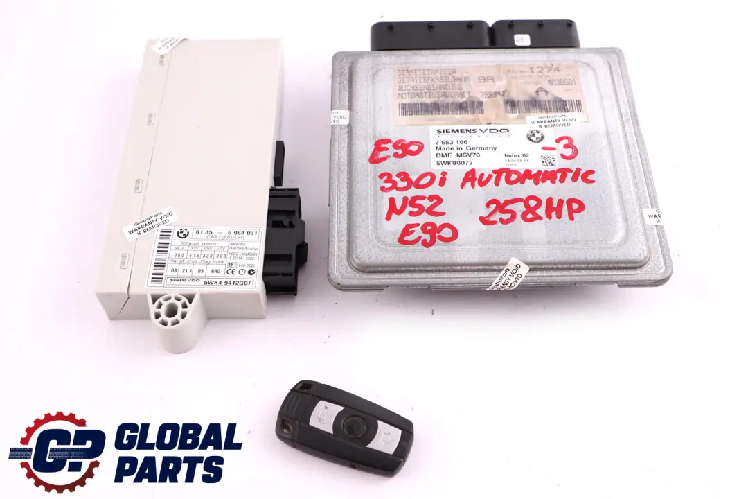BMW E60 E90 E91 N52 330i 530i ECU Kit DME CAS2 Key Automatic - SKU 7553166-3 - Part number 7553166