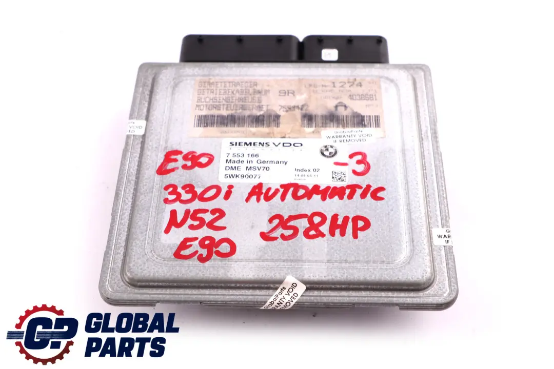 N52 330I 530I Kit Centralina Dme Cas2 Chiave Automatico per BMW E60 E90 E91 con numero di parte 7553166 BMW E60 E90 E91 N52 330I 530I Kit Centralina Dme Cas2 Chiave Automatico - SKU 7553166-3 - Numero di parte 7553166