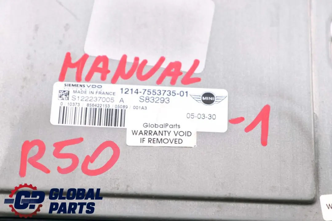 DME Benzina Unità di controllo motore ECU 7553735 Manuale per Mini Cooper R50 R52 con numero di parte 7557395 Mini Cooper R50 R52 DME Benzina Unità di controllo motore ECU 7553735 Manuale - SKU 7553735-1 - Numero di parte 7557395