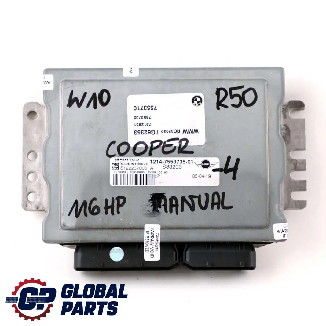 MINI Cooper R50 W10 116HP Engine ECU Kit Module DME + Key + EWS Manual - SKU 7553735-4 - Part number 7553735