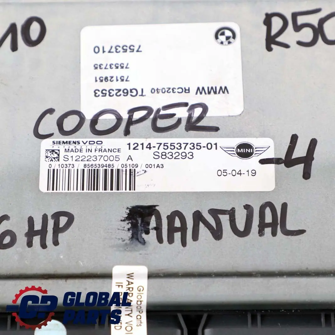 116HP Unite de Commande de Moteur Ews Cle pour Mini Cooper R50 W10 à propos du numéro de pièce 7553735 Mini Cooper R50 W10 116HP Unite de Commande de Moteur Ews Cle - SKU 7553735-4 - Numéro de pièce 7553735