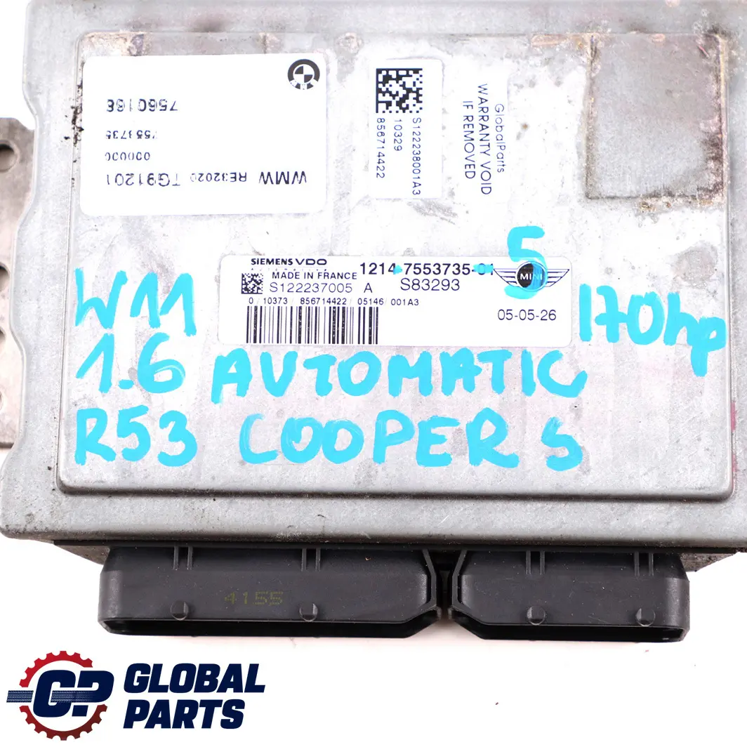 Mini Cooper S R52 R53 W11 170HP Engine ECU Kit DME Key EWS Automatic - SKU 7553735-8 - Part number 7553735