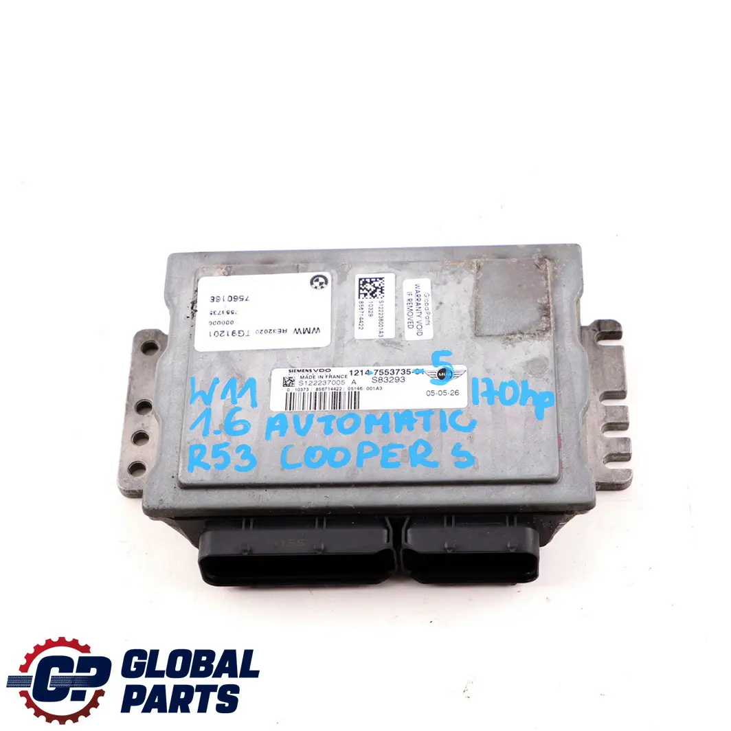 Mini Cooper S R52 R53 W11 170HP Engine ECU Kit DME Key EWS Automatic - SKU 7553735-8 - Part number 7553735
