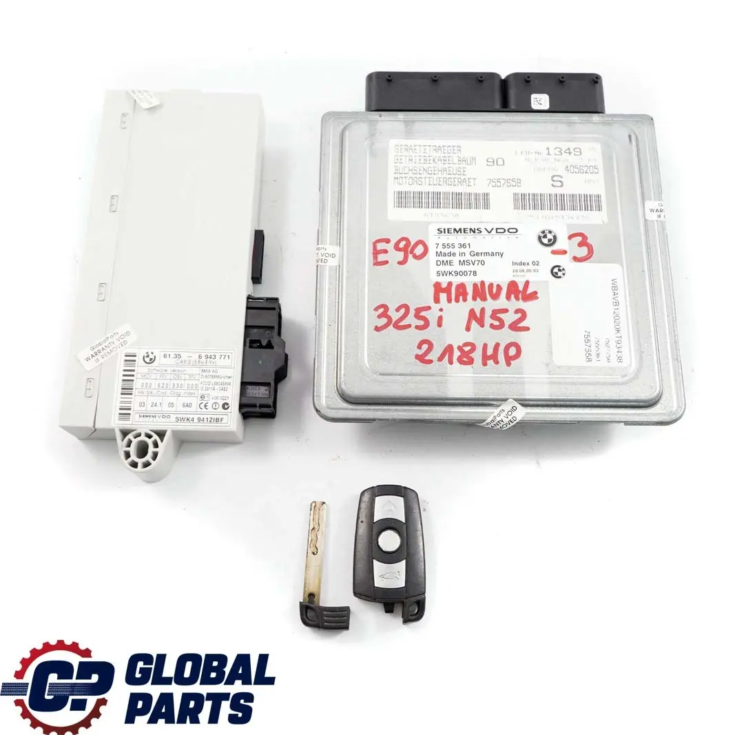 BMW E60 E61 E90 E91 325i 525i Petrol N52 ECU Kit DME CAS2 + Key Manual - SKU 7555361-3 - Part number 7555361