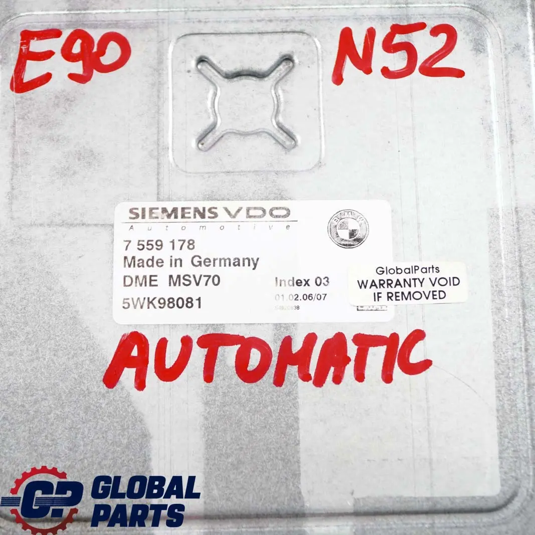 BMW E60 E63 E65 E85 E87 E90 E91 N52 Engine ECU DME Automatic Gearbox - SKU 7559178 - Part number 7559178