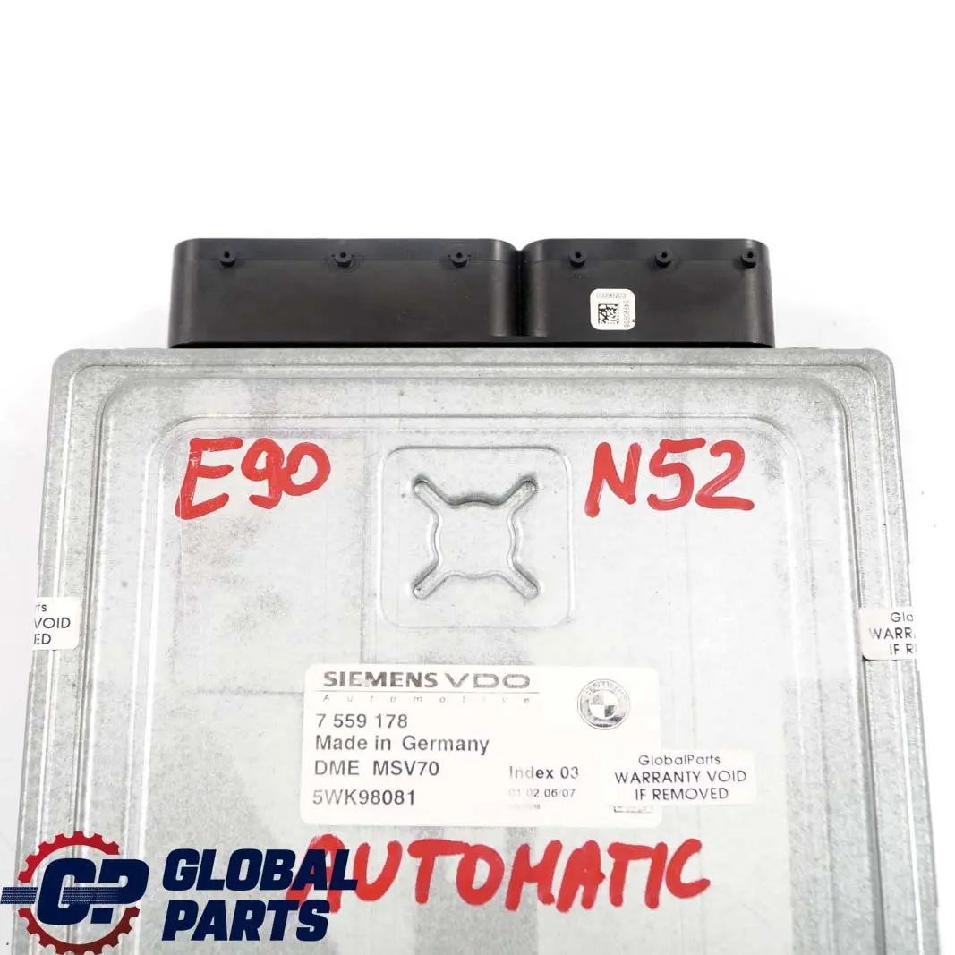 N52 Moteur Commande Dme Automatique pour BMW E60 E63 E65 E85 E87 E90 E91 à propos du numéro de pièce 7559178 BMW E60 E63 E65 E85 E87 E90 E91 N52 Moteur Commande Dme Automatique - SKU 7559178 - Numéro de pièce 7559178