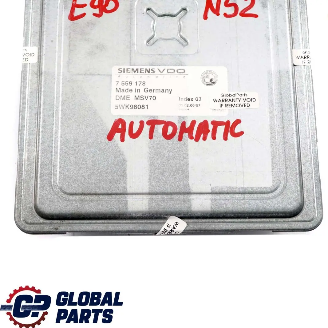 BMW E60 E63 E65 E85 E87 E90 E91 N52 Engine ECU DME Automatic Gearbox - SKU 7559178 - Part number 7559178
