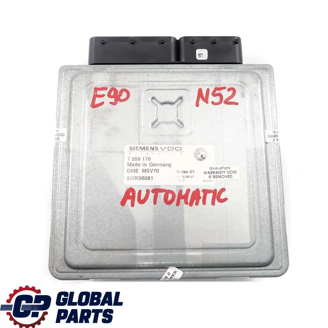 N52 Moteur Commande Dme Automatique pour BMW E60 E63 E65 E85 E87 E90 E91 à propos du numéro de pièce 7559178 BMW E60 E63 E65 E85 E87 E90 E91 N52 Moteur Commande Dme Automatique - SKU 7559178 - Numéro de pièce 7559178