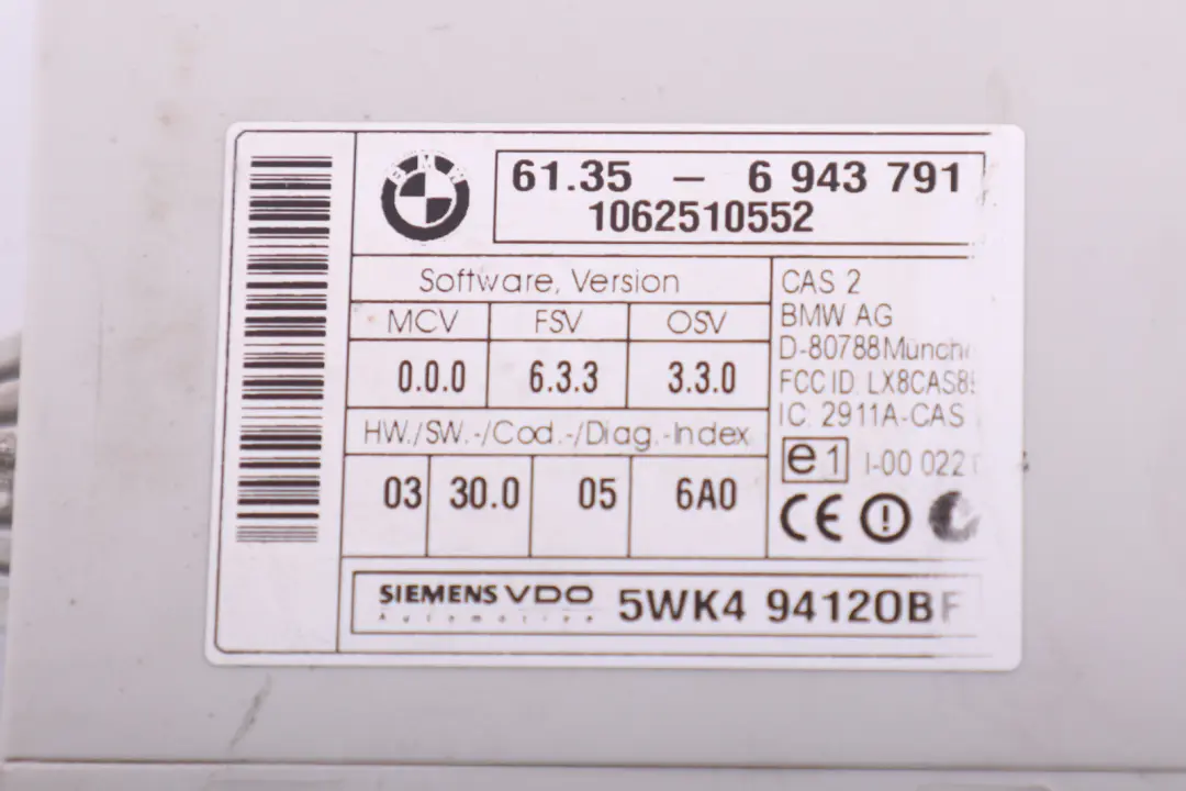 BMW 3 E90 320si 173PS Dme Essence N45 Appareil de Commande Dme CAS2 - SKU 7560955-1 - Numéro de pièce 7560955