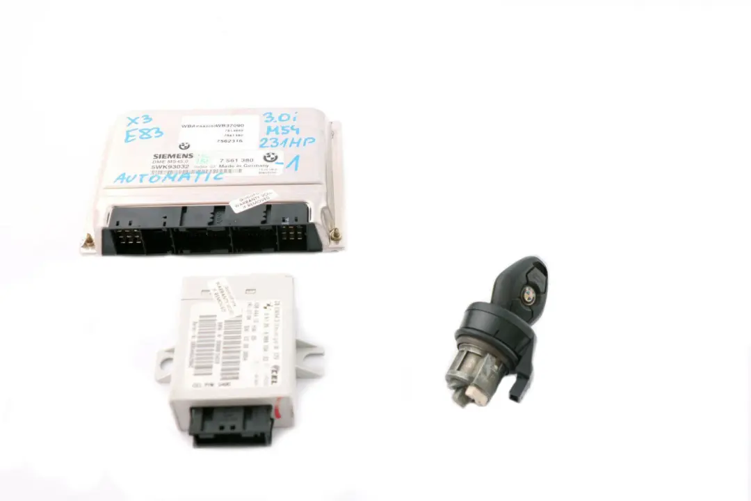 M54 231HP ECU Kit DME + EWS 3 + Key Automatic to BMW X3 Series E83 3.0i with Part number 7561380 BMW X3 Series E83 3.0i M54 231HP ECU Kit DME + EWS 3 + Key Automatic - SKU 7561380-1 - Part number 7561380