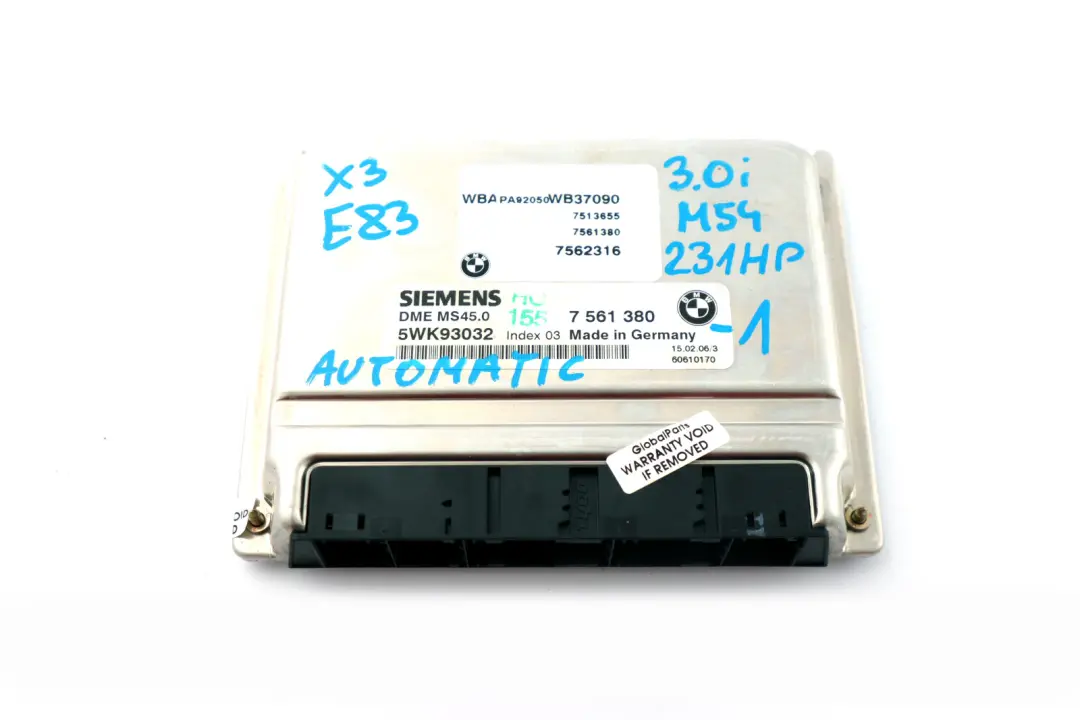 BMW X3 Series E83 3.0i M54 231HP ECU Kit DME + EWS 3 + Key Automatic - SKU 7561380-1 - Part number 7561380