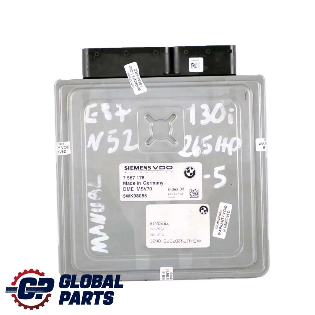 BMW E87 130i N52 265HP Engine ECU Kit DME + CAS3 + 2 Keys Manual - SKU 7567178-5 - Part number 7567178