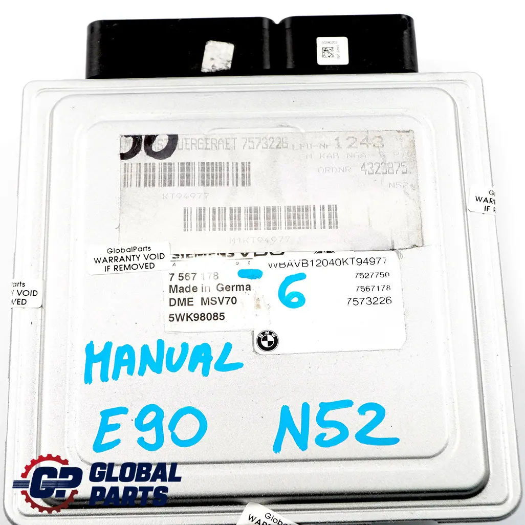 N52 ECU Engine Control Unit DME Manual to BMW E60 E65 E85 E90 E91 Petrol with Part number 7567178 BMW E60 E65 E85 E90 E91 Petrol N52 ECU Engine Control Unit DME Manual - SKU 7567178-6 - Part number 7567178