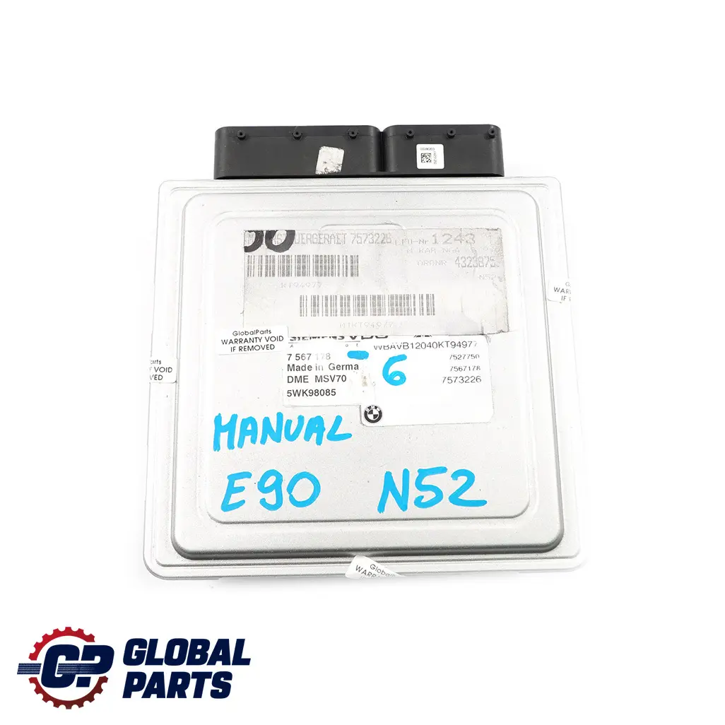 BMW E60 E65 E85 E90 E91 Petrol N52 Motor Steuergerät DME Schaltgetrieb - SKU 7567178-6 - Teilenummer 7567178