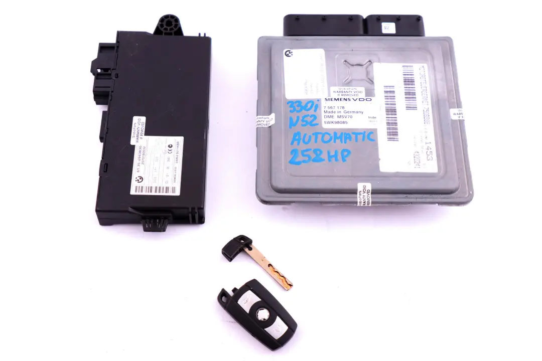 N52 ECU Kit DME CAS3 Key Automatic to BMW 3 5 Series E87 E60 E90 330i 530i with Part number 7567178 BMW 3 5 Series E87 E60 E90 330i 530i N52 ECU Kit DME CAS3 Key Automatic - SKU 7567178 - Part number 7567178