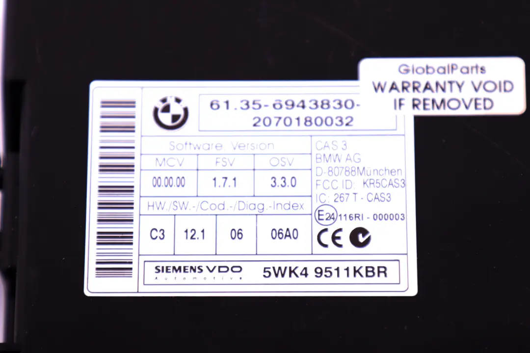 N52 ECU Kit DME CAS3 Key Automatic to BMW 3 5 Series E87 E60 E90 330i 530i with Part number 7567178 BMW 3 5 Series E87 E60 E90 330i 530i N52 ECU Kit DME CAS3 Key Automatic - SKU 7567178 - Part number 7567178