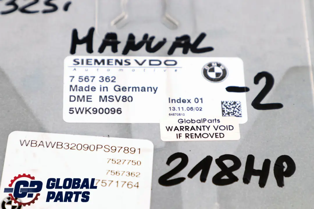 BMW E90 E91 E92 325i N52N 218HP ECU Kit DME CAS3 Key Manual - SKU 7567362-2 - Numéro de pièce 7567362