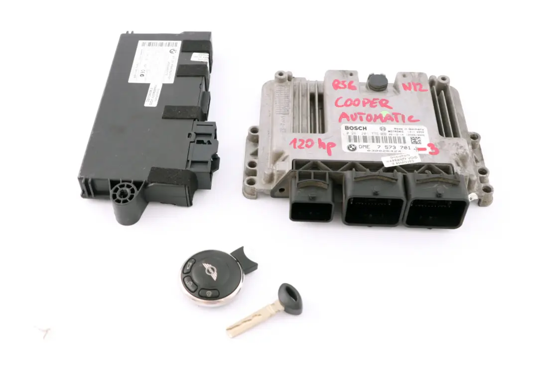 ECU Kit DME CAS3 Key Automatic to BMW Mini Cooper R55 R56 N12 Petrol Engine with Part number 7573701 BMW Mini Cooper R55 R56 N12 Petrol Engine ECU Kit DME CAS3 Key Automatic - SKU 7573701-3 - Part number 7573701