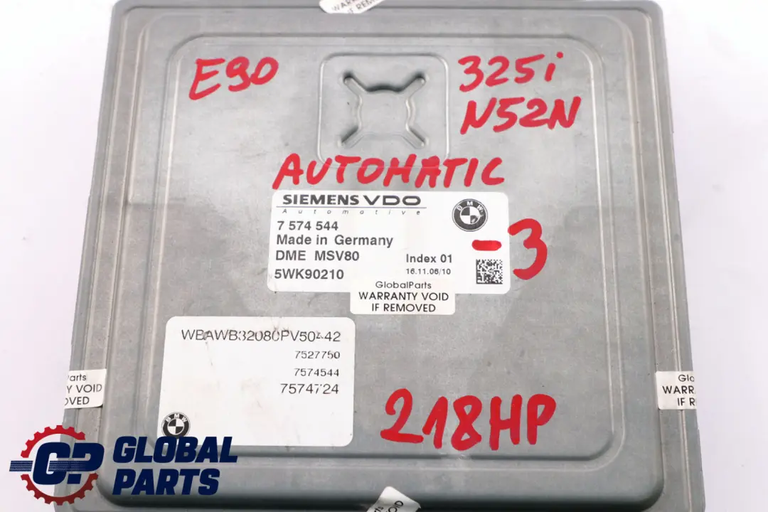 N52N 325i 218HP ECU Kit DME CAS3 Schlüssel Automatik für BMW E90 E91 E92 mit Teilenummer 7574544 BMW E90 E91 E92 N52N 325i 218HP ECU Kit DME CAS3 Schlüssel Automatik - SKU 7574544-3 - Teilenummer 7574544