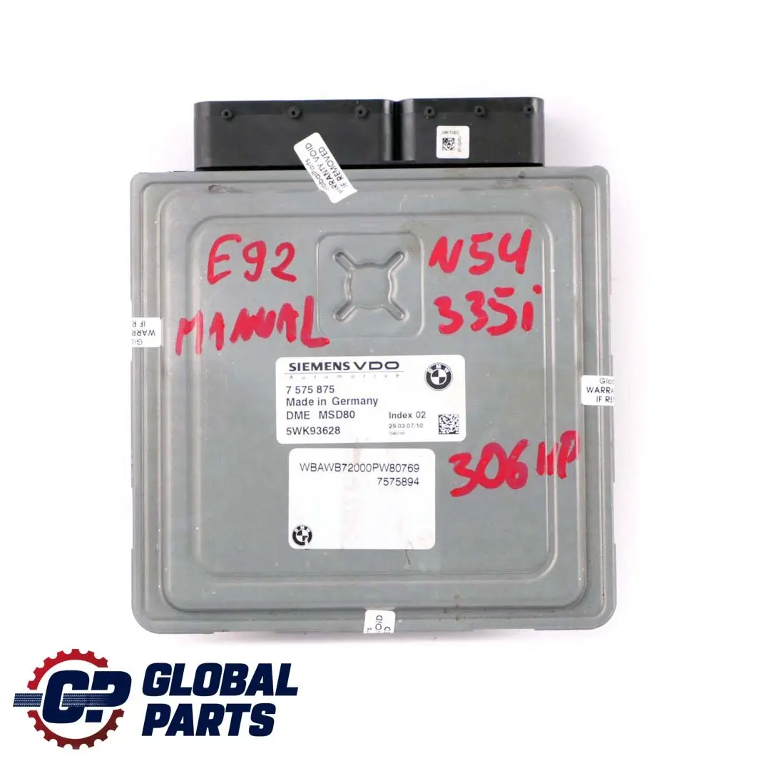 306HP Engine N54 ECU Kit DME + CAS3 + Key Manual to BMW E90 E91 E92 335i with Part number 7575875 BMW E90 E91 E92 335i 306HP Engine N54 ECU Kit DME + CAS3 + Key Manual - SKU 7575875-2 - Part number 7575875