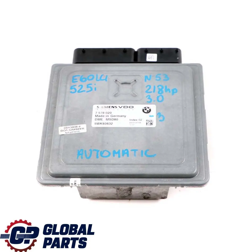 BMW E60 E90 LCI 325i 525i N53 218HP ECU Kit DME + CAS3 + Key Automatic - SKU 7578020-3 - Part number 7578020