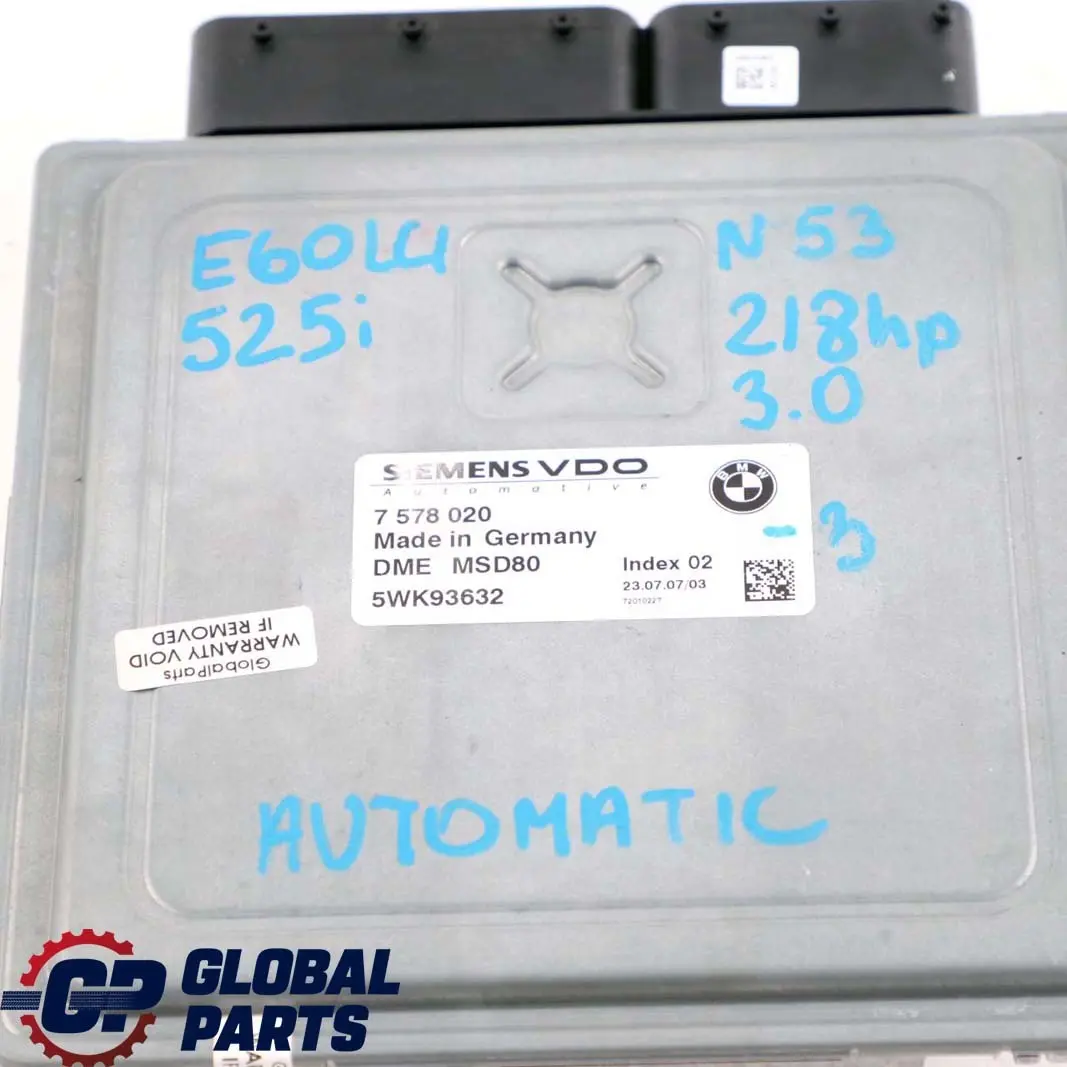 BMW E60 E90 LCI 325i 525i N53 218HP ECU Kit DME + CAS3 + Key Automatic - SKU 7578020-3 - Part number 7578020