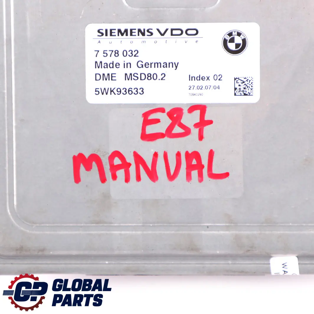 BMW E81 E87 LCI E90 E91 N43 Petrol Engine Control Unit ECU DME Manual - SKU 7578032 - Part number 7578032