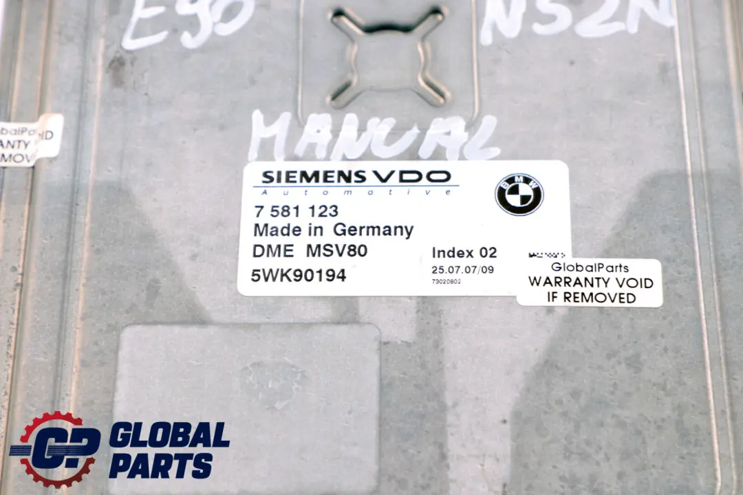 BMW 3 Series E90 E91 E92 Engine N52N ECU Control Unit DME MSV80 Manual - SKU 7581123 - Part number 7581123