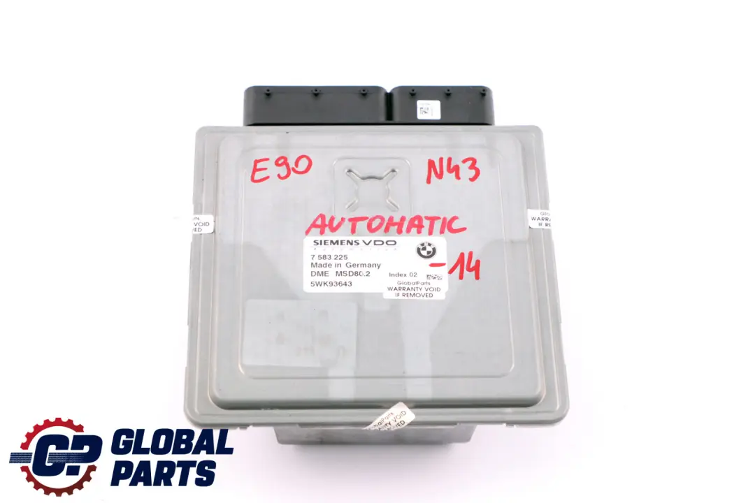 N43 DME Engine Control Unit Automatic to BMW E87 LCI E90 Petrol with Part number 7583225 BMW E87 LCI E90 Petrol N43 DME Engine Control Unit Automatic - SKU 7583225-14 - Part number 7583225