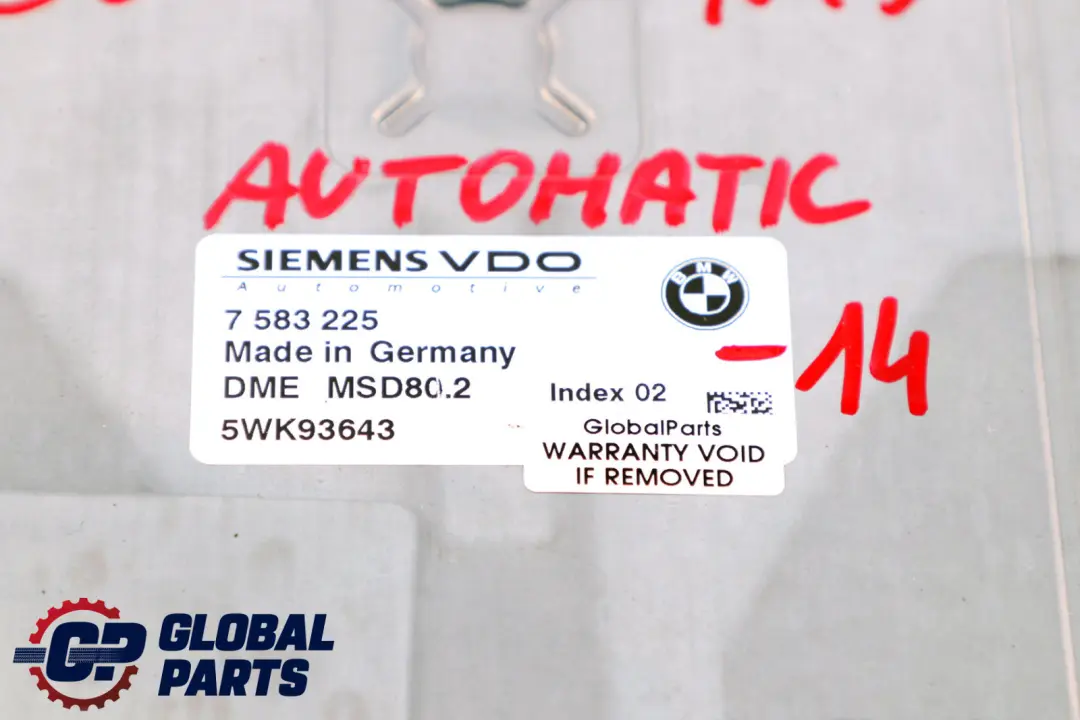 Gasolina N43 DME Unidad de Control Motor Automático para BMW E87 LCI E90 con número de pieza 7583225 BMW E87 LCI E90 Gasolina N43 DME Unidad de Control Motor Automático - SKU 7583225-14 - Número de pieza 7583225