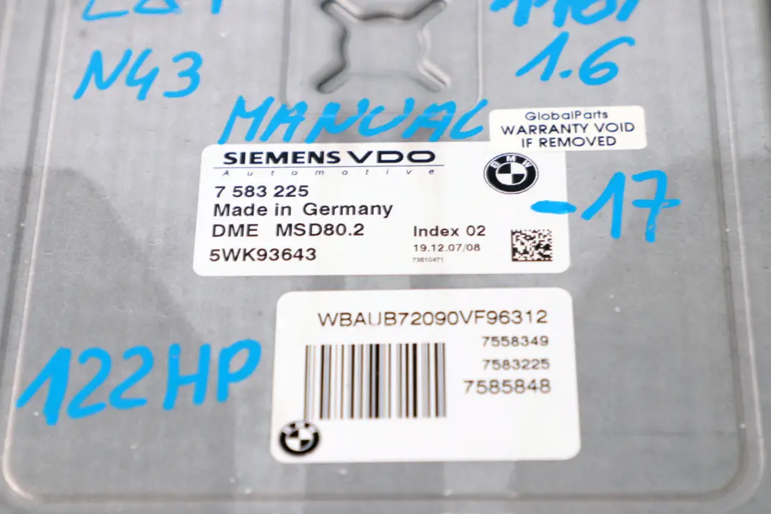 N43 116i 1.6 DME Grundsteuergerät CAS3 Schlüssel 75832 für BMW 1 3 er E81 E87 LCI mit Teilenummer 7583225 BMW 1 3 er E81 E87 LCI N43 116i 1.6 DME Grundsteuergerät CAS3 Schlüssel 75832 - SKU 7583225-17 - Teilenummer 7583225