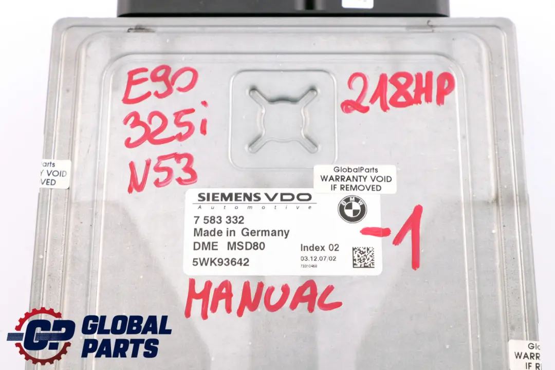 BMW 3 Series E90 E91 LCI 325i N53 218HP ECU Kit DME CAS3 + Key Manual - SKU 7583332-1 - Part number 7583332