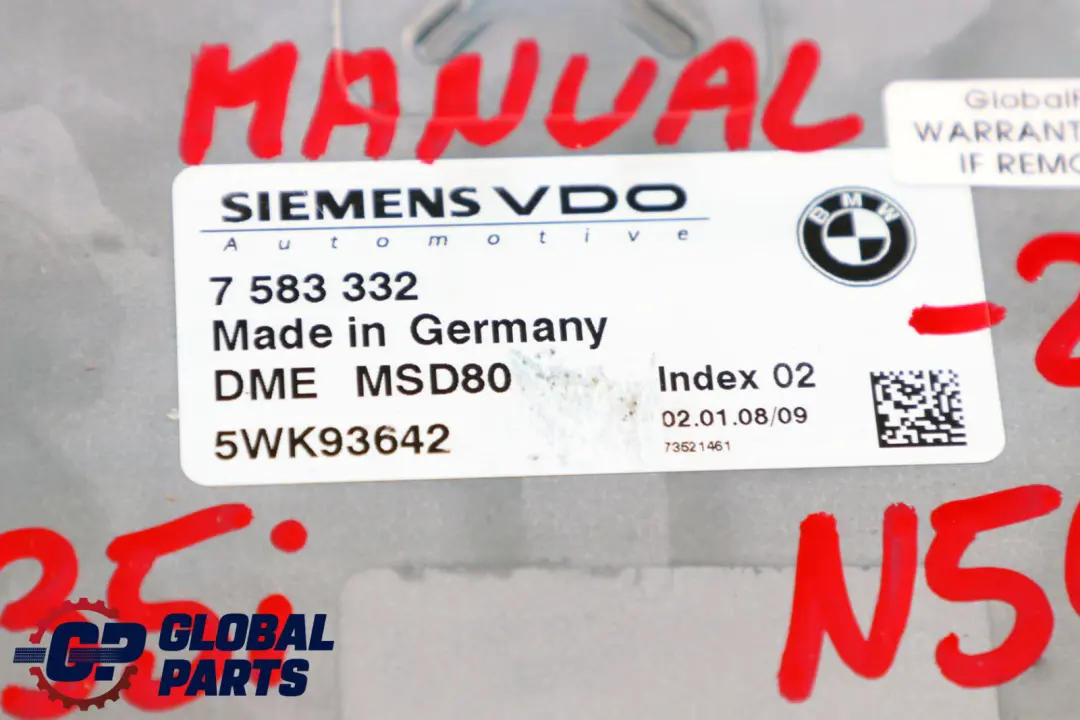 BMW E82 E90 E91 E92 135i 335i N54 306HP ECU Kit DME CAS3 + Key Manual - SKU 7583332-2 - Part number 7583332