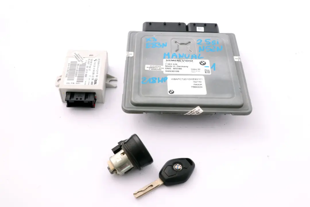 2.5si N52N 218HP Engine ECU Kit DME + Key Manual to BMW X3 Series E83 with Part number 7583526 BMW X3 Series E83 2.5si N52N 218HP Engine ECU Kit DME + Key Manual - SKU 7583526-1 - Part number 7583526