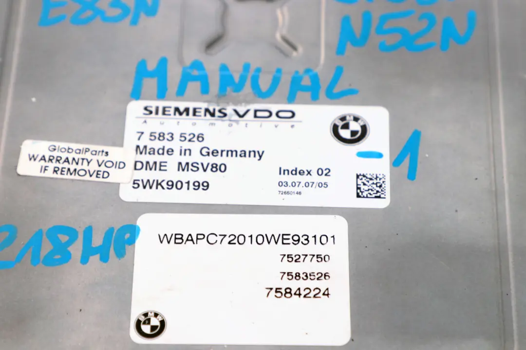 2.5si N52N 218HP Moteur ECU Kit DME Clé Manuel Boîte Vitesses pour BMW X3 E83 à propos du numéro de pièce 7583526 BMW X3 E83 2.5si N52N 218HP Moteur ECU Kit DME Clé Manuel Boîte Vitesses - SKU 7583526-1 - Numéro de pièce 7583526