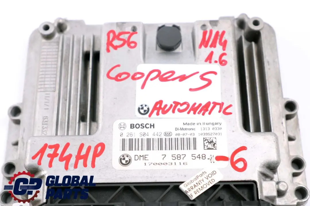 Mini R55 R56 N14 1.6 174HP ECU Kit DME CAS3 + Key Automatic - SKU 7587548-6 - Part number 7587548