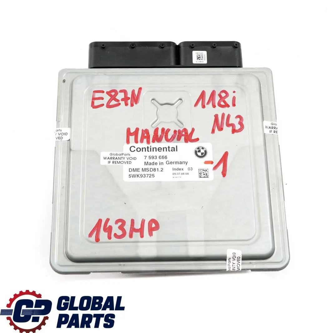 BMW E81 E87 LCI E90 E91 118i 318i N43 ECU Kit DME + CAS3 + Key Manual - SKU 7593666-1 - Part number 7593666