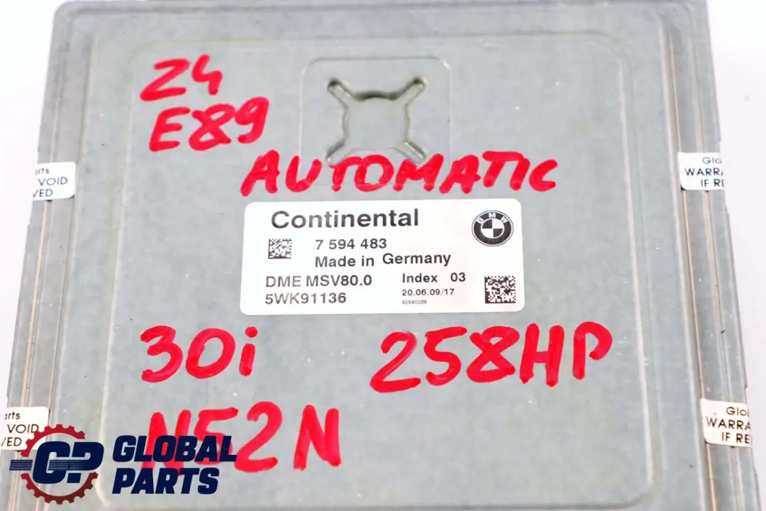 N52N 258HP N52B30A ECU Kit DME CAS3 Key Automatic BMW Z4 Series E89 30i - SKU 7594483 - Part number 7594483