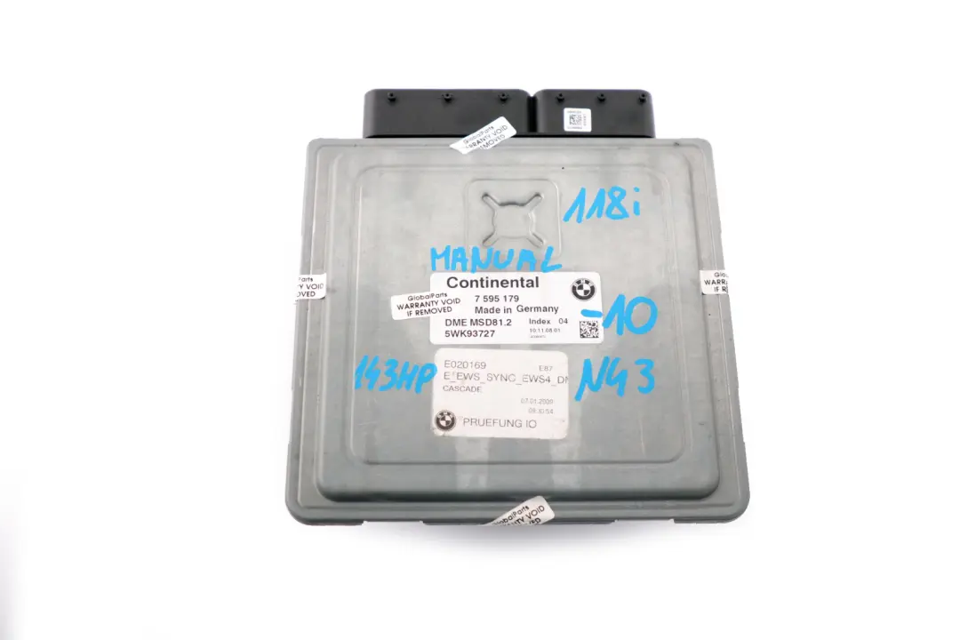 BMW 1 3 Series E87 LCI E90 N43 118i 318i Petrol ECU Kit DME CAS3 + Keys - SKU 7595179-10 - Part number 7595179