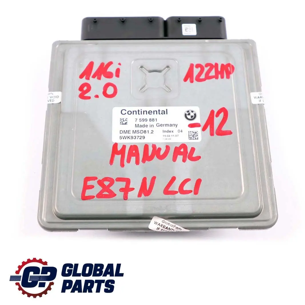 BMW E81 E87 LCI N43 116i 2.0 N43 122PS ecu Kit Appareil de Commande Dme CAS3 Cle - SKU 7599881-12 - Numéro de pièce 7599881