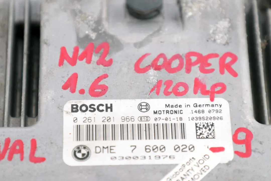 Mini Cooper 9 R55 R56 R57 N12 1.6 ECU Motore DME CAS 3 Chiave Manuale - SKU 7600020-9 - Numero di parte 7600020