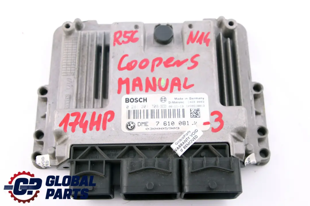 BMW Mini Cooper S R56 N14 1.6 174HP ECU Kit DME CAS3 + Key Manual - SKU 7610081-3 - Part number 7610081