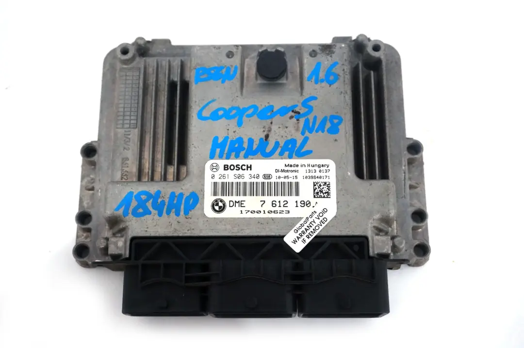 Control Unit ECU DME Manual to BMW Mini Cooper S R56 LCI N18 1.6 Engine with Part number 7612190 BMW Mini Cooper S R56 LCI N18 1.6 Engine Control Unit ECU DME Manual - SKU 7612190 - Part number 7612190