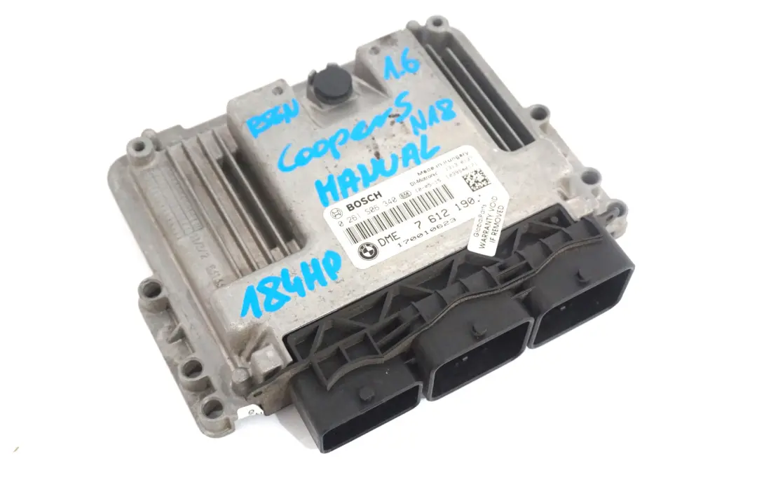 Control Unit ECU DME Manual to BMW Mini Cooper S R56 LCI N18 1.6 Engine with Part number 7612190 BMW Mini Cooper S R56 LCI N18 1.6 Engine Control Unit ECU DME Manual - SKU 7612190 - Part number 7612190