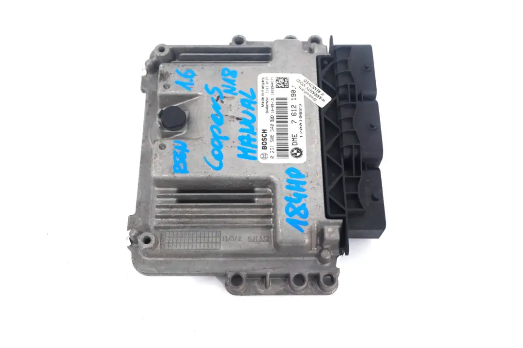 Control Unit ECU DME Manual to BMW Mini Cooper S R56 LCI N18 1.6 Engine with Part number 7612190 BMW Mini Cooper S R56 LCI N18 1.6 Engine Control Unit ECU DME Manual - SKU 7612190 - Part number 7612190