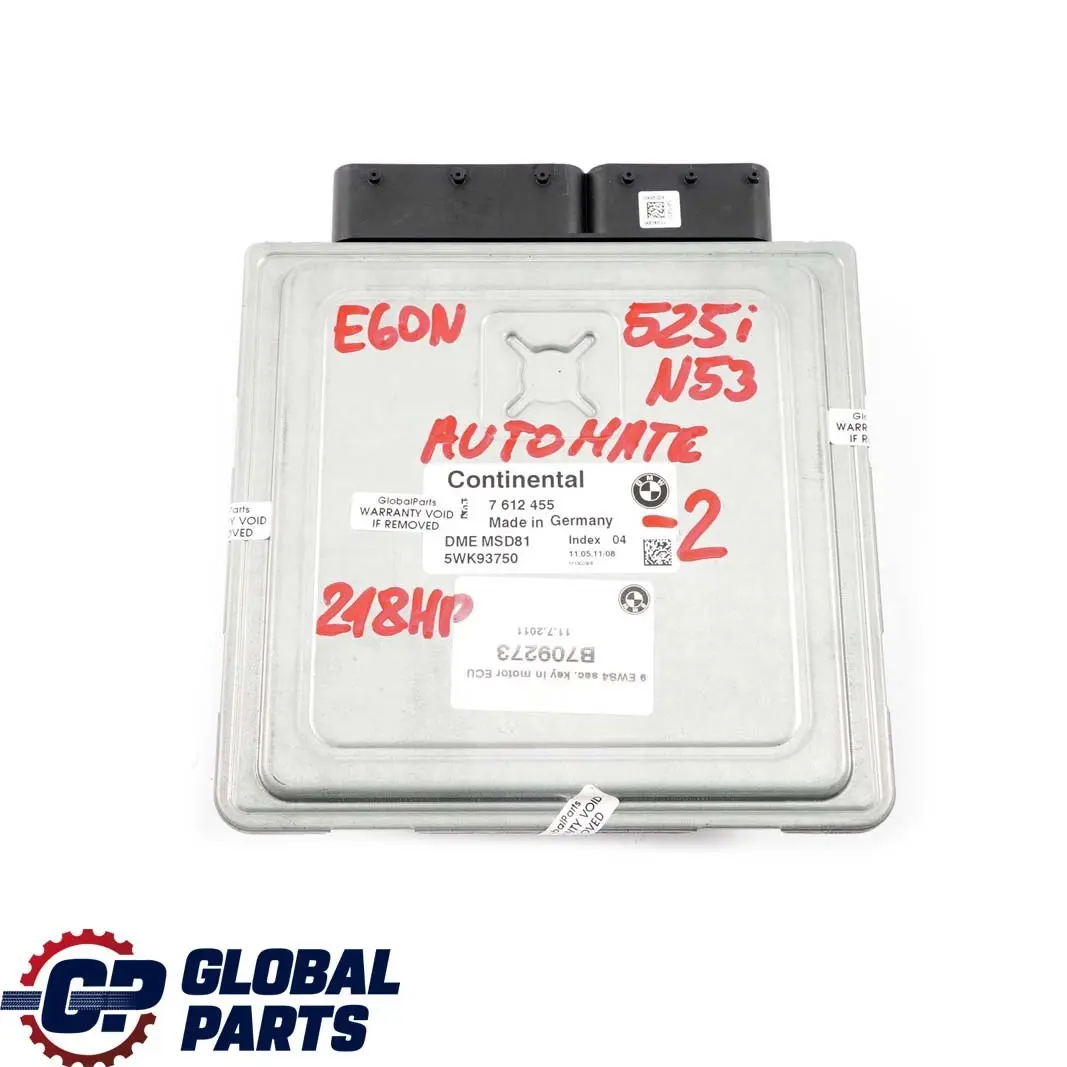 BMW E60 E90 E91 LCI 325i 525i N53 218PS Steuergerät DME CAS3 + Schlüss - SKU 7612455-2 - Teilenummer 7612455