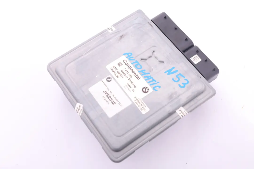 DME Petrol N53 Engine Control Unit ECU Automatic to BMW 3 5 Series E60 E90 with Part number 7612455 BMW 3 5 Series E60 E90 DME Petrol N53 Engine Control Unit ECU Automatic - SKU 7612455 - Part number 7612455