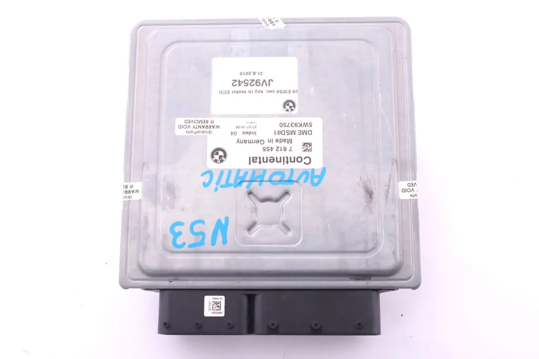 DME Petrol N53 Engine Control Unit ECU Automatic to BMW 3 5 Series E60 E90 with Part number 7612455 BMW 3 5 Series E60 E90 DME Petrol N53 Engine Control Unit ECU Automatic - SKU 7612455 - Part number 7612455